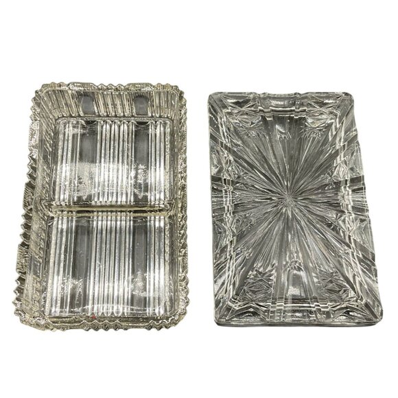 Vtg Rectangular Clear Glass Divided Trinket Dish With Lid 6.5"L x 4.5"W x 2"H - Picture 6 of 7